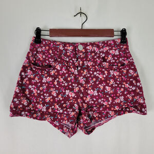 SO Shorts‎ Juniors 7 Multicolor Mid Rise Womens Colorful Floral Pockets Maroon